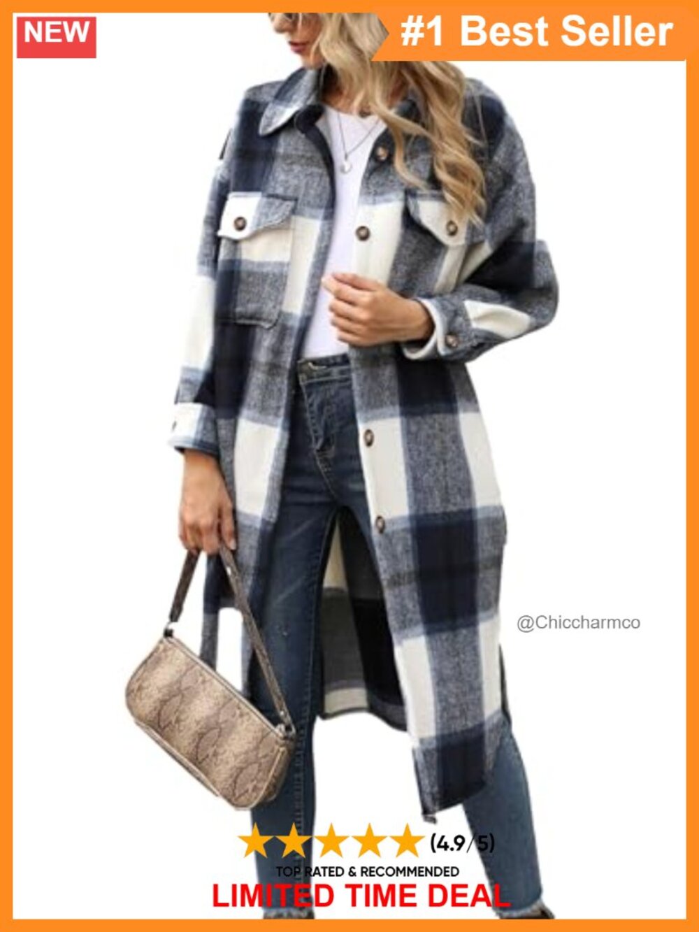 Plaid Shacket Long Flannel Shirt Jacket Wool Blend Button Coat